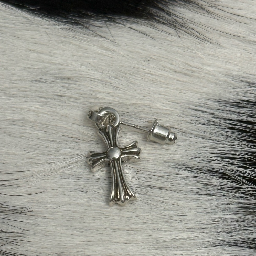 2002 Chrome Hearts Sterling silver Cross Post dangle earrings Pave Rhinestone - Picture 11 of 12